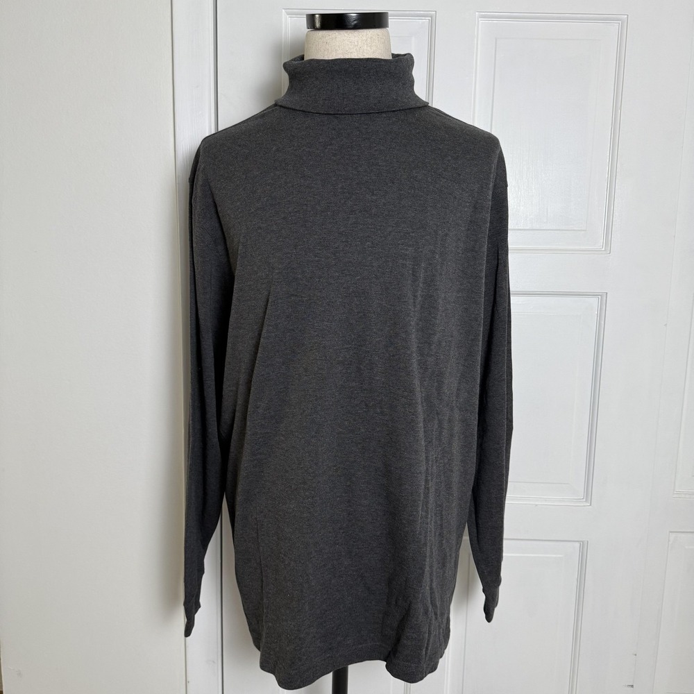 Talbots Turtleneck Sweater Mens 2XL Gray 100% Cotton Long Sleeve Made in USA